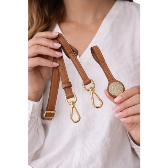 Michael Kors Handbags - Michael Kors Brown Leather Hang Tag & Extender Strap Set Gold/Silver